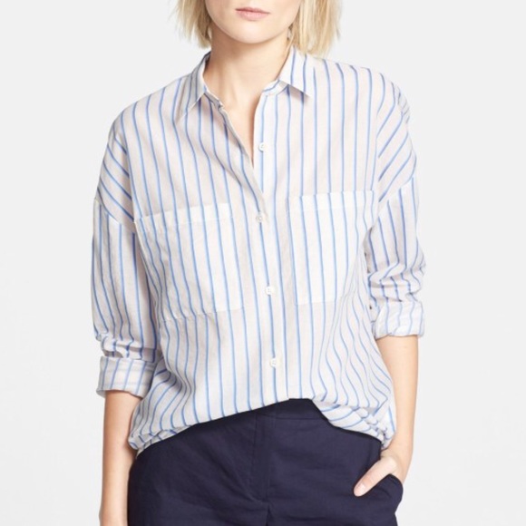 Theory Tops - THEORY striped cotton button up shirt, size small